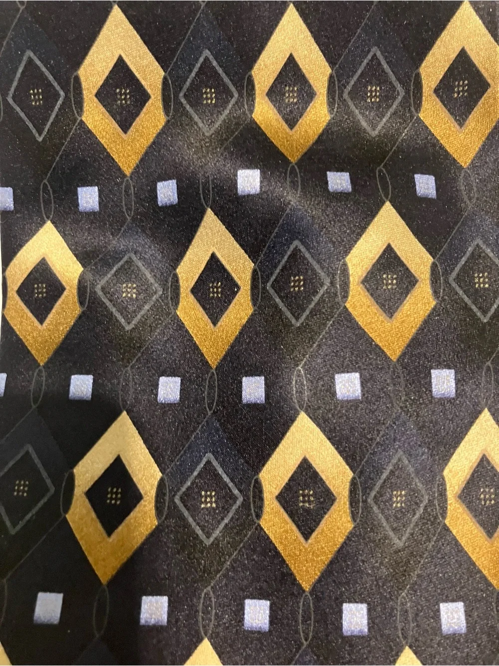 Alexander Julian Black Tie with Gold Diamond Pattern and Small Silver Squares